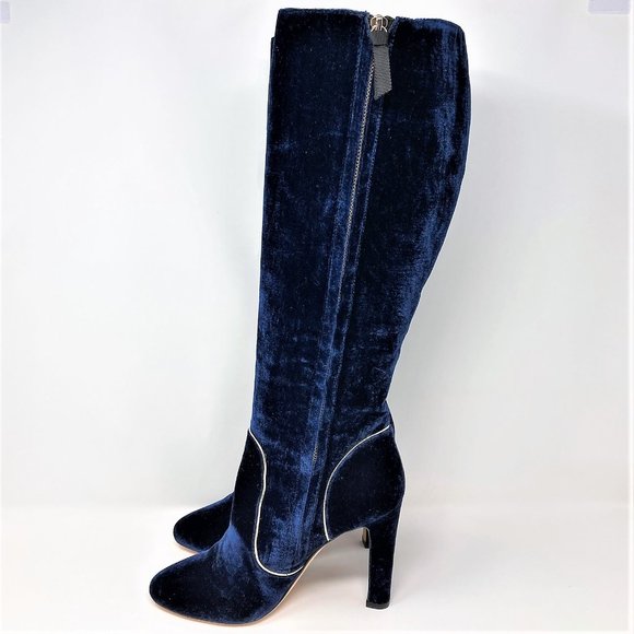 NEW (NWOT) Boden Icons Blue Velvet Round Toe Knee High Heel Boots - Size 8.5 - Picture 4 of 13